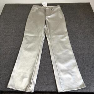 H&M Vegan Leather Pants Women's Size 8 Silver High Rise Straight Leg NWT